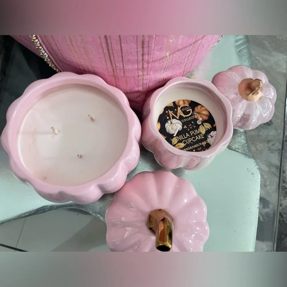 Set Of 2 Pink Pumpkins Candle 20 oz and 9.8 Oz
